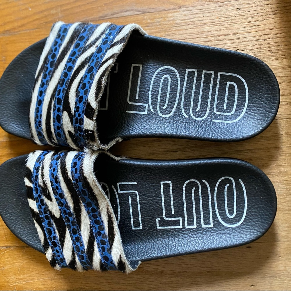 adidas Black and Blue Zebra Print Sandals